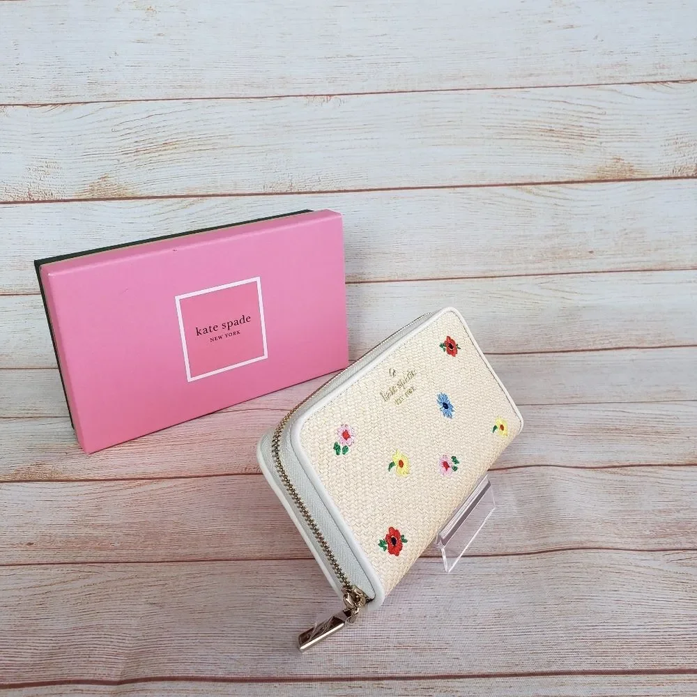 Kate Spade Staci Garden Bouquet Floral Straw Large Continental Wallet Gift Box